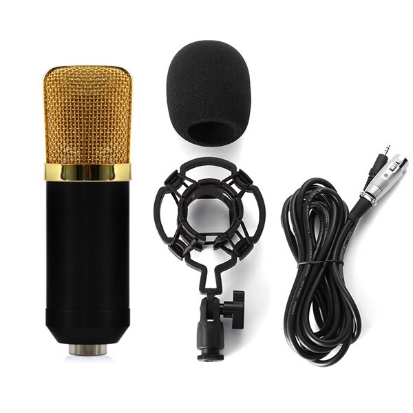 BM 700 Wired Handheld Microphone 3.5mm Condenser With Shock Mount Microphone For Recording Computer Microfono BM700: Gold Without Box