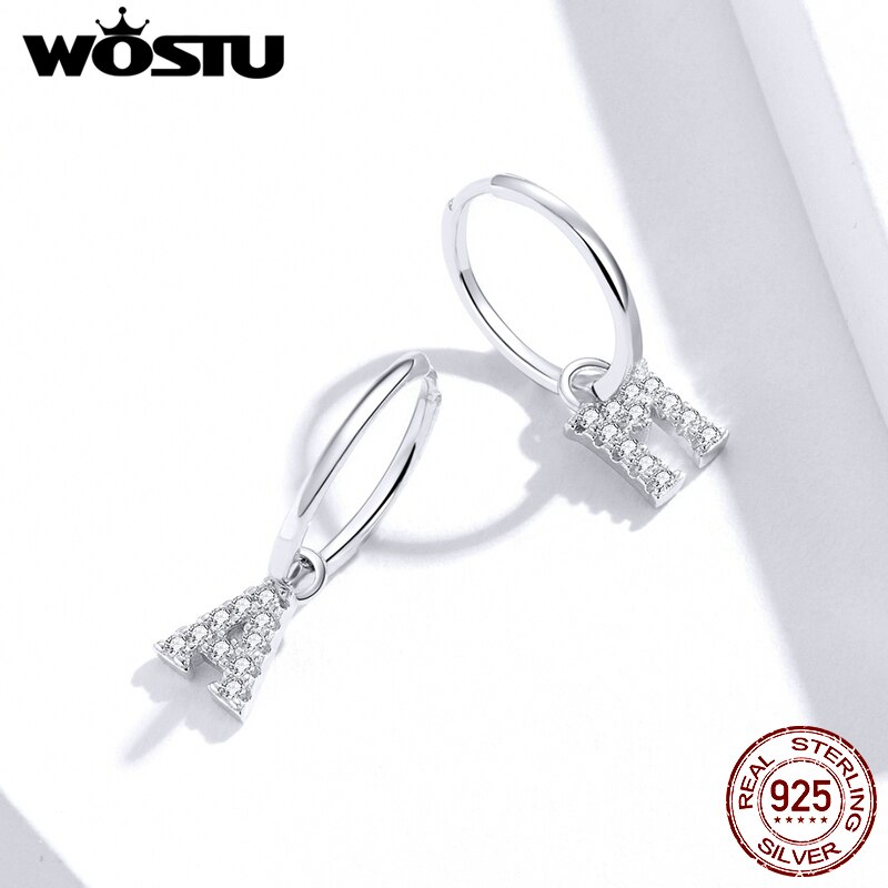 WOSTU Authentic 925 Sterling Silver Simple Circle Hoop Earrings Fit For Letter Charms DIY Earrings Jewelry CQP035