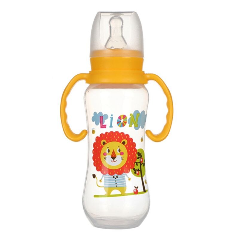 Baby Newborn Nursing Nipple Bottle Safety Silicone Pacifier Milk Water Bottles Children Infant Feeding 240ml For Baby: Yellow