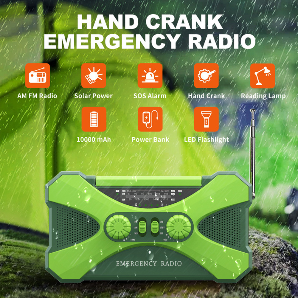 Gorące 10000mAh Radio awaryjne pogoda słoneczna korba ręczna Radio AM/FM latarka LED Alarm SOS Power Bank głośnik Dropshipping