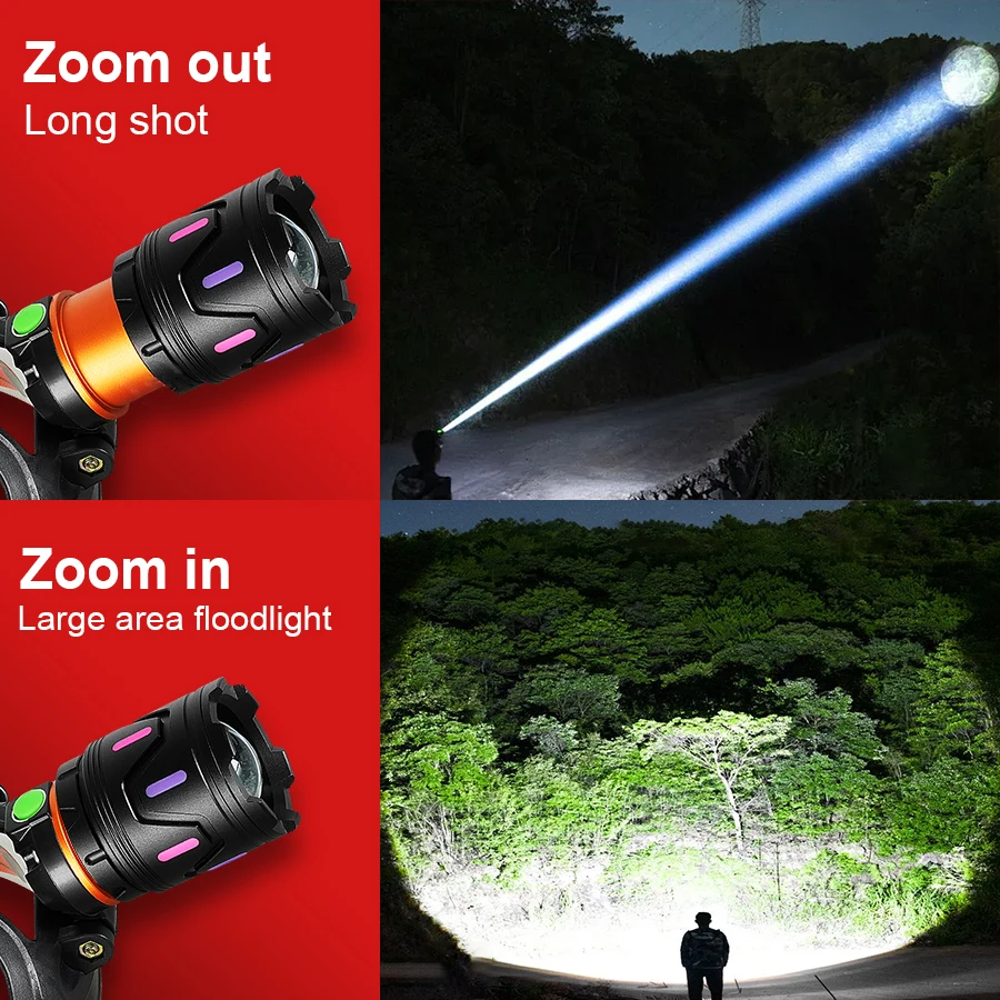 Nyeste ultra kraftige ledet-frontlykt usb-oppladbar hodelykt superlys hodelykt med fluorescerende lys camping fiske