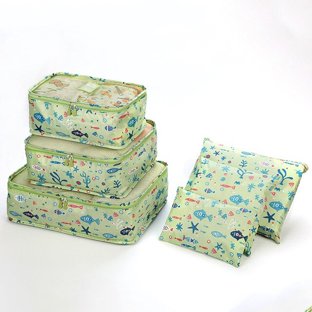 6P/ Oxford Cloth Travel Mesh Bag In Bag Luggage Organizer Packing Cube Organiser for Clothing