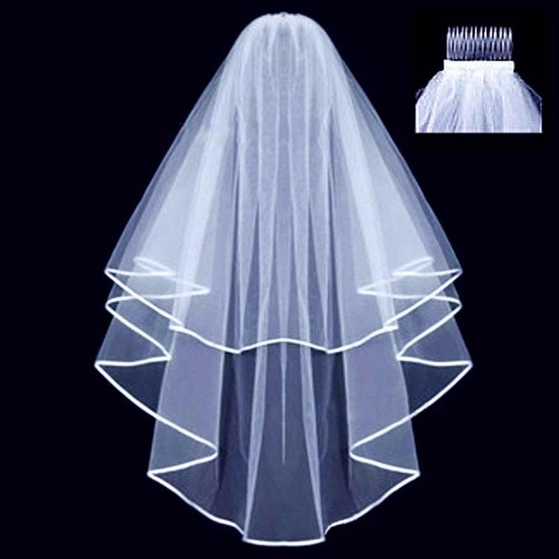 Schwarz Weiß Spitze Braut Schleier mit Kamm Zwei Schicht Elegante Jahrgang Hochzeit Schleier für Braut Cosplay Kostüm Haar Zubehör: D-1