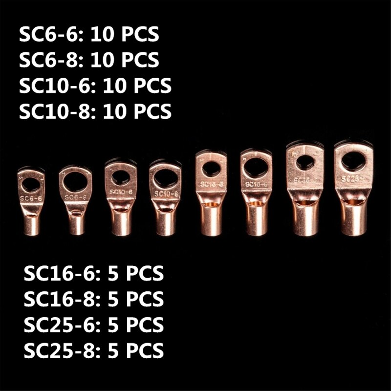 60 pçs sortimento carro automóvel anel de cobre terminal fio crimp conector desencapado cabo terminais de bateria conectores soldados SC6-25Kit