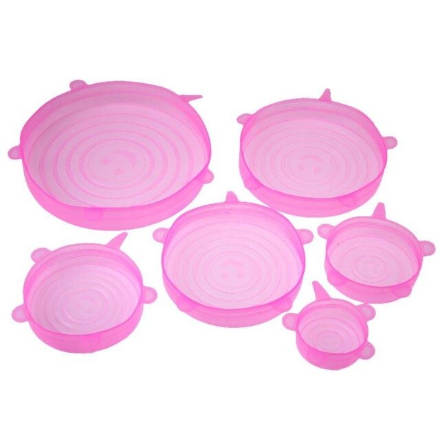 Tapas elásticas de silicona de 6 uds., tapas de succión, sartén reutilizable, tapa para comida de silicona, sartén elástica, utensilios de cocina, triangulación de envíos: Pink