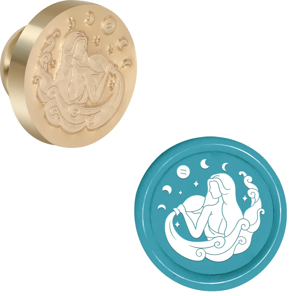 12 stjärntecken vaxstämplar runda avtagbara förseglade mässingsvaxstämpelhuvuden för att dekorera kuvert födelsedagskort anteckningsbok: Ljusgrön