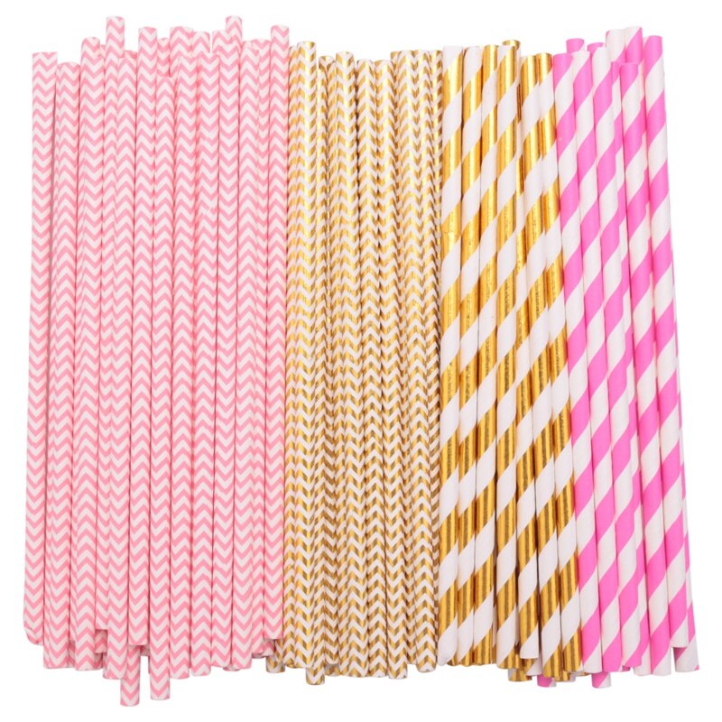 Biodegradable Paper Straws, 100 Pink For Party Supplies, Birthday, Wedding, Bridal/Baby Shower Decorations And Celebrati