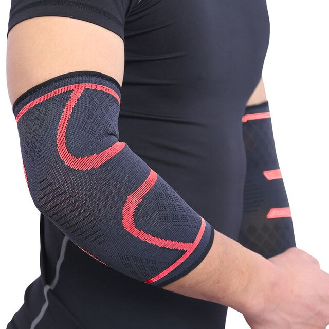 1 paar elleboogbeschermers elastische ondersteuning sport elleboogbeschermer absorberen zweet sport basketbal arm mouw elleboogbrace: Rood / Ik
