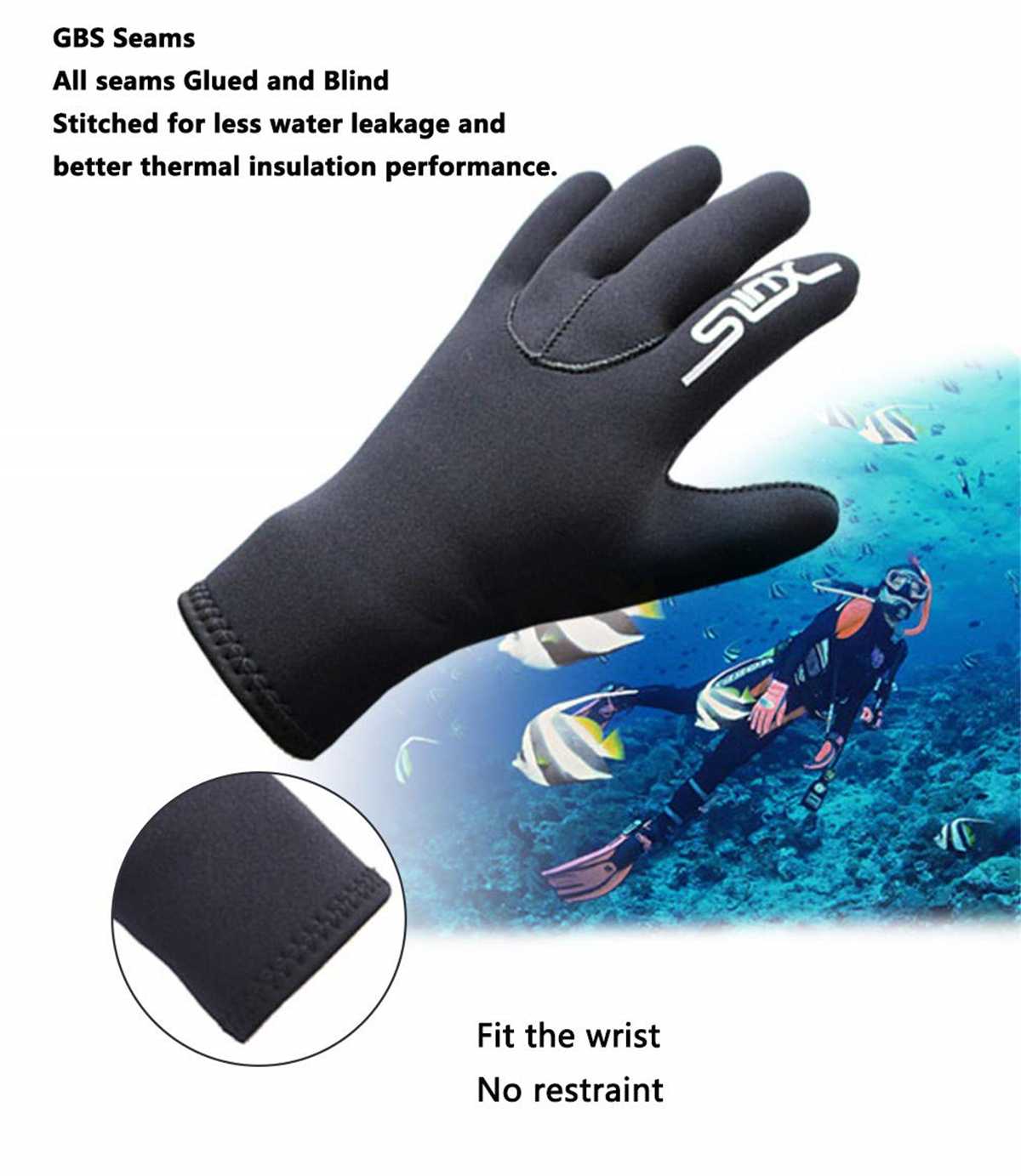 3mm Neoprene Diving Gloves - Non-Slip Warm Snorkel Surf Mittens for Men & Women