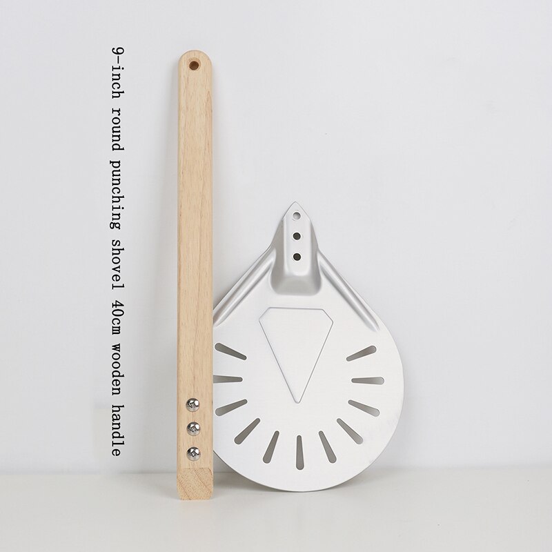 Pelle à Pizza 7/8/9 pouces, outils de cuisine Portable en aluminium, poignée en bois, poinçon de four transfert Anode péridurale poêle ronde antiadhésive: 9 inch--40cm handle