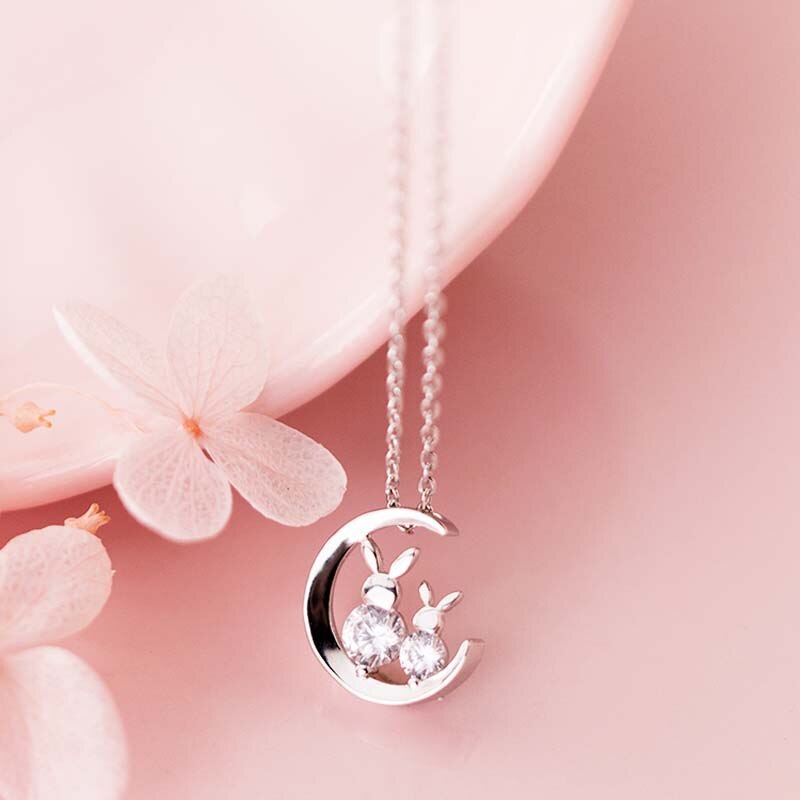 1pcs Moon Rabbit Pendant Necklace Cute Women Animal Collarbone Chain Accessories Jewelry Girl