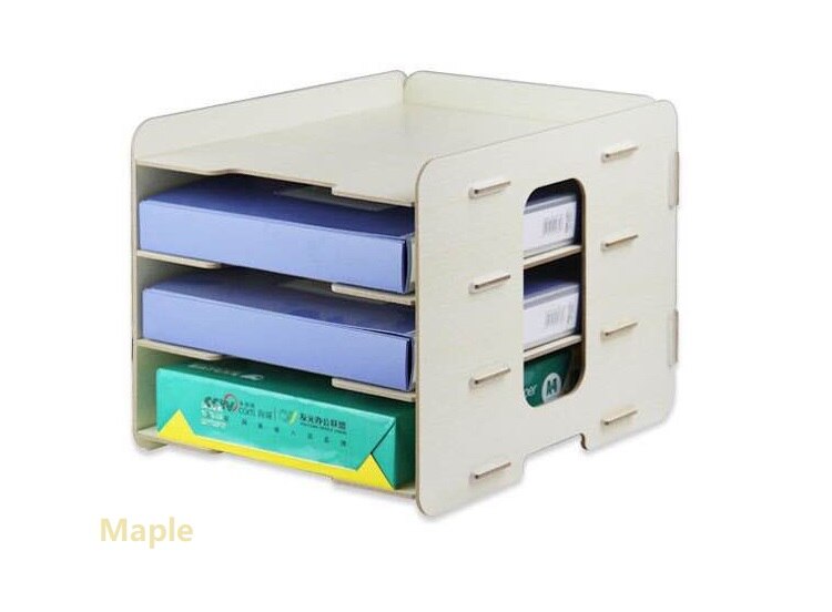 4-Tier Office Wooden File Organizer Paper Tray for File Document Letter Mail Sorter Envelope Magazine Holder, Assembly Required: maple