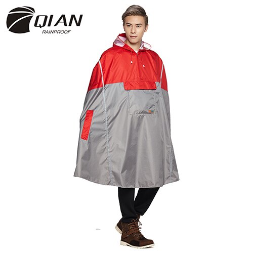 Qian impermeável impermeável ao ar livre moda chuva poncho mochila fita reflexiva design escalada caminhadas viagem capa de chuva: Vermelho