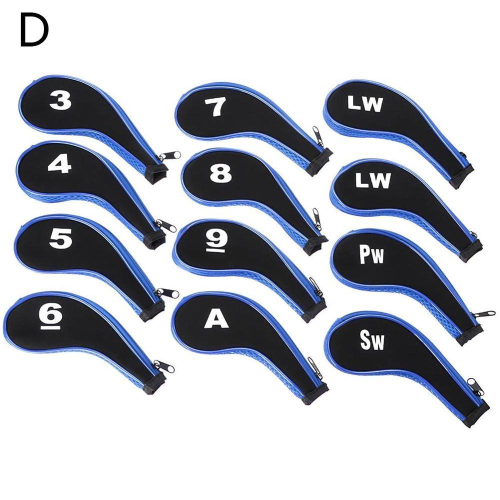 12 stuks/set golfclubhoes met rits, golfijzerhoes, neopreen set, putterbeschermhoes, hoofdbeschermer,  a4 5: Blauw
