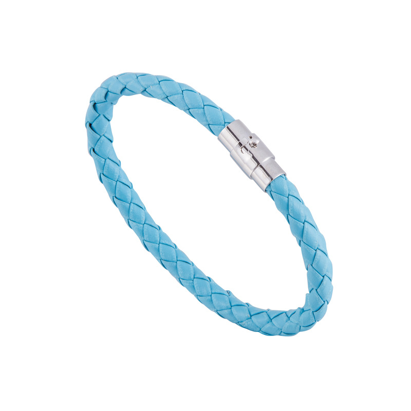 15 kleuren Geweven Armbanden Paar Armband Magnetische Sluiting Mannen Vrouwen Gevlochten Lederen Staal Lederen Touw Ketting Sieraden: Lake blue