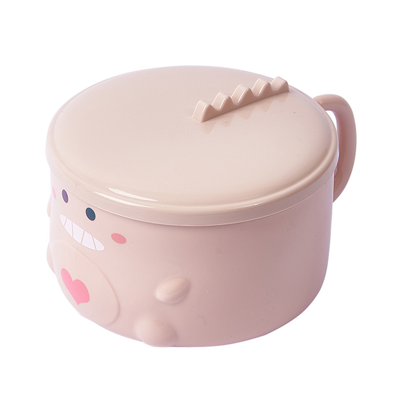 Bol à nouilles Ramen dinosaure Kawaii, bol à salade de fruits avec couvercle en acier inoxydable: Rose