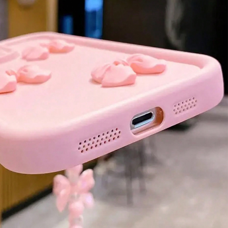 Bonita funda de teléfono de silicona con lazo 3D para iPhone 11 12 13 14 15 16 Pro Max 16E X XS XR 7 8 Plus, cubierta de cuerda colgante con cordón de lazo