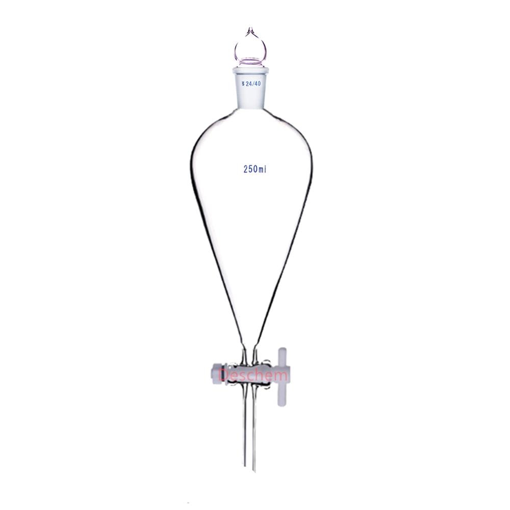 250ml,24/40,Glass Separatory Funnel,Pear Shape,PTFE Stopcock,Straight Tube