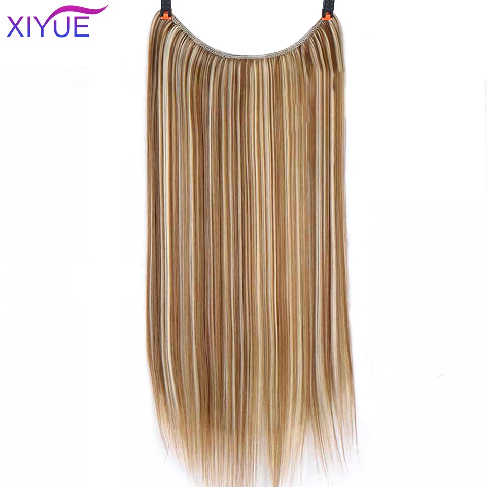 Lang krøllet/lige 24 tommer kvinder fish line hair extensions brun naturlig bølget lang høj temperatur fiber syntetisk hårstykke: J6-352