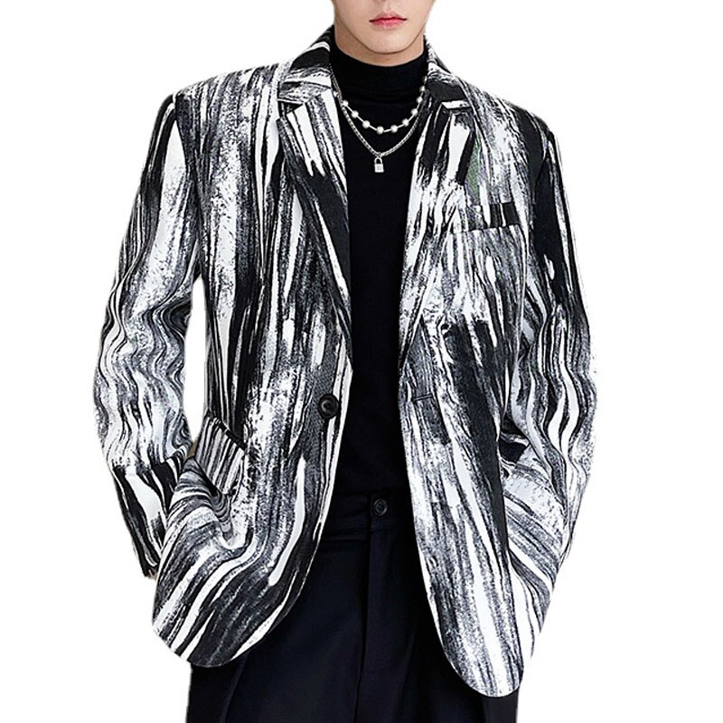 Chaqueta de traje informal holgada con estampado para hombre, ropa de calle, de negocios, vestido de oficina, chaqueta, traje