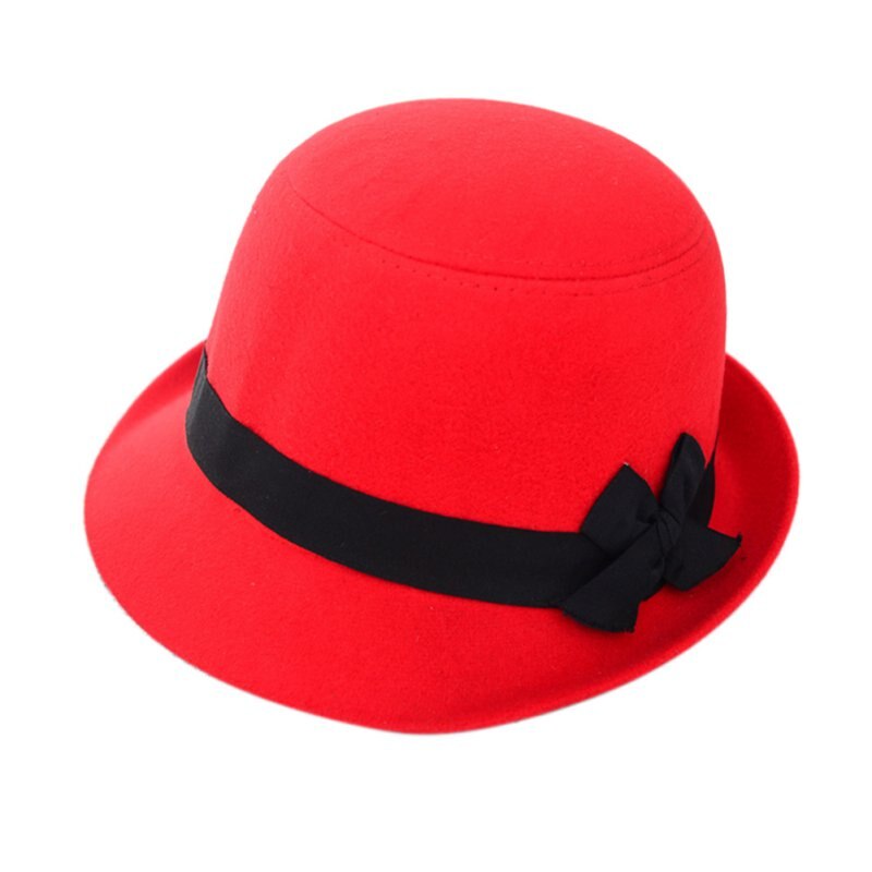 Women Girl Retro Bowknot Beach Felt Wool Fedora Hats Bowler Derby Baseball Caps ZM14s