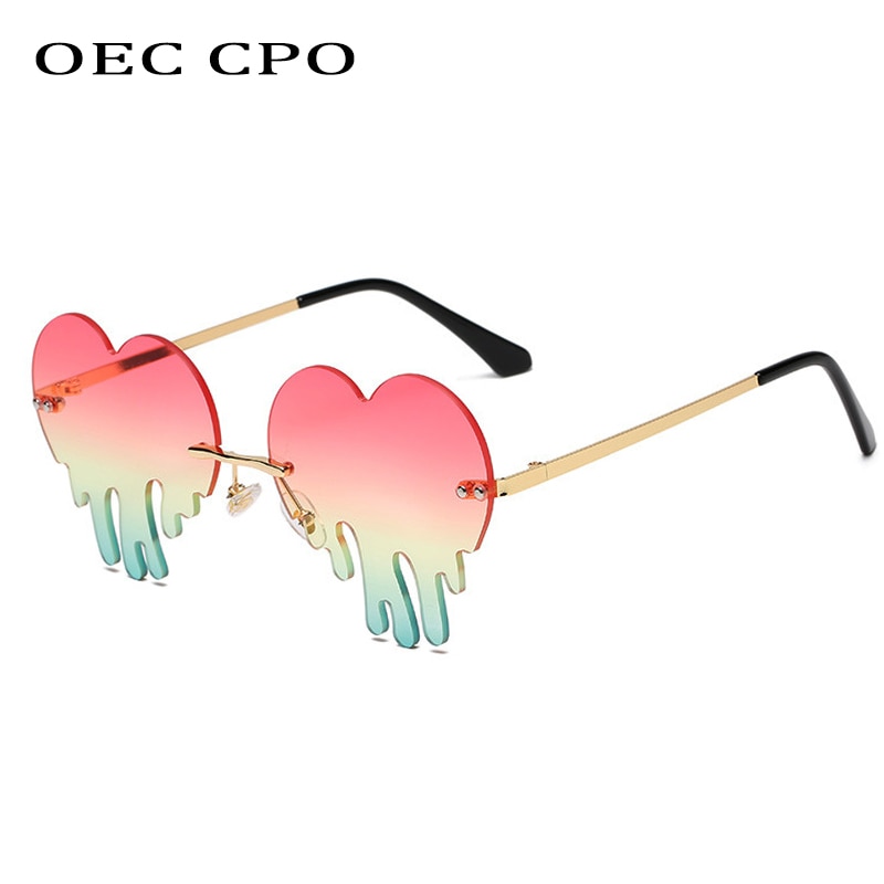 OEC-Verwaltung CPO Jahrgang Randlose Sonnenbrille Frauen Herz bilden Sonnenbrille Für Frauen Neue Rosa Grün Schattierungen Brille Männer Brillen O720