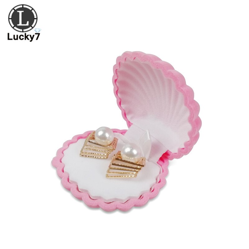 1 stuk schelpvormig fluwelen trouwringdoosje voor oorbellen, kettingen, armbanden, sieradendisplaydooshouder: Roze