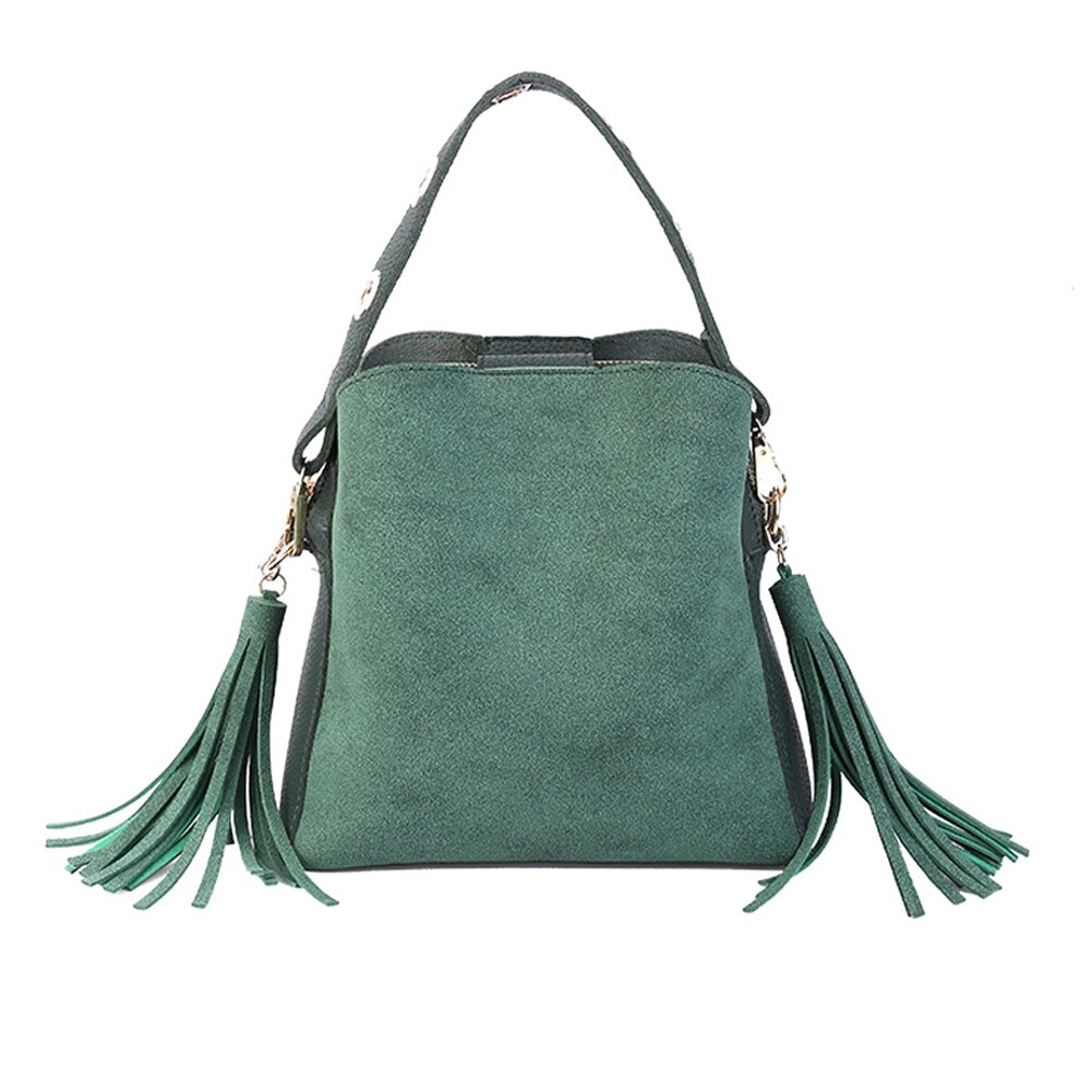 Women Tassel Shoulder Bags Handbag Scrub Bucket Bags Crossbody Bag: Green