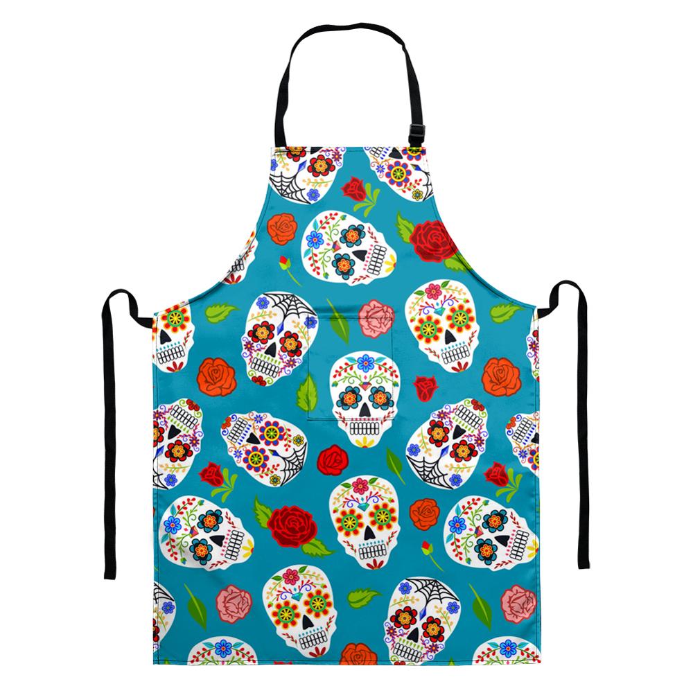 Cartoon Koken Keuken Schort Voor Vrouw Mannen Vintage Suiker Schedel Printting Chef Ober Cafe Shop Bbq Slabbetjes Met Pocket Houden schoon: HMP2122D18 / 68x55cm adult size
