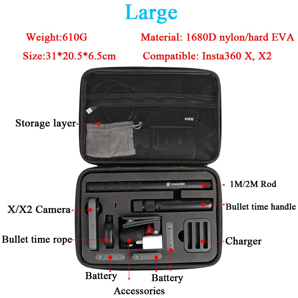 Insta360 ONE X2 Storage Case Carrying Bag Insta 360 Panoramic Camera Handbag Accessory Box(Large Medium Small): Large Bag