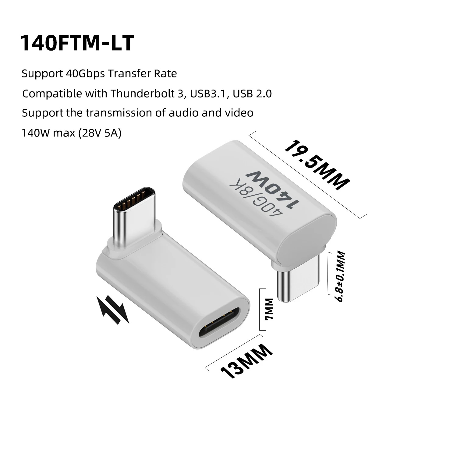 NNBILI PD140W USB4.0 USB C a C Adaptador de carga rápida Convertidor 40Gbps Conector de sincronización de datos 8K @ 60Hz Adaptador tipo C para MacBook ﻿: Rosa