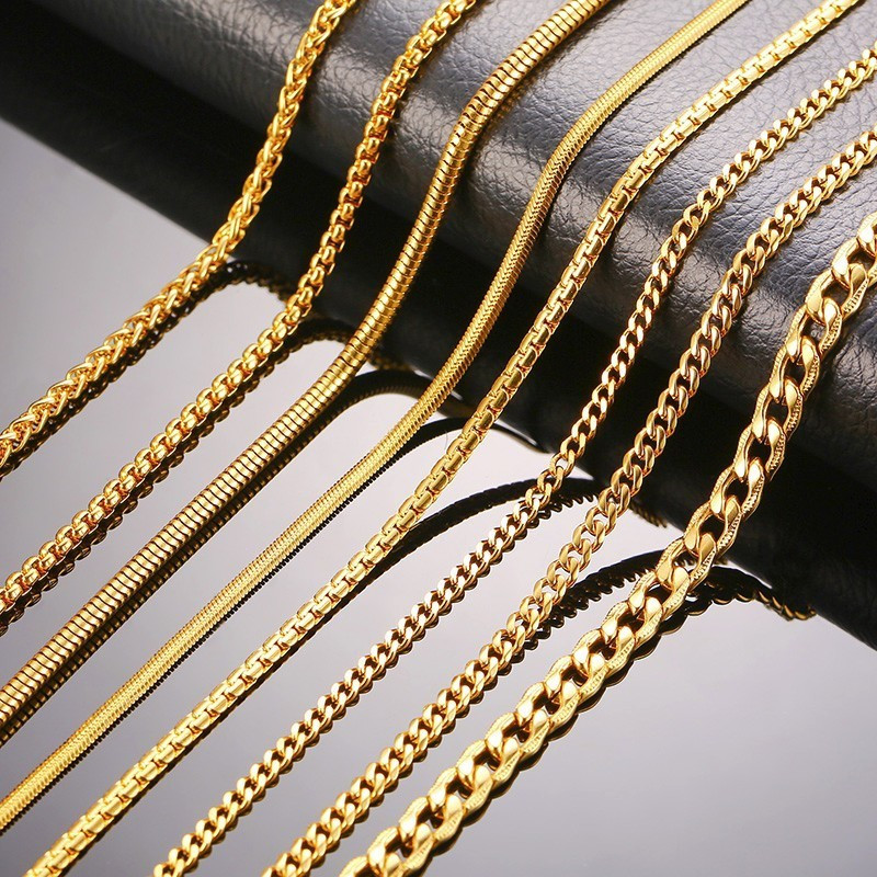 Zorcvens Mannen Vrouwen Ketting Gold Tone Snake Miami Cuba Tarwe Spiga Paima Link Ronde Doos Curb Kettingen Rvs Ketting
