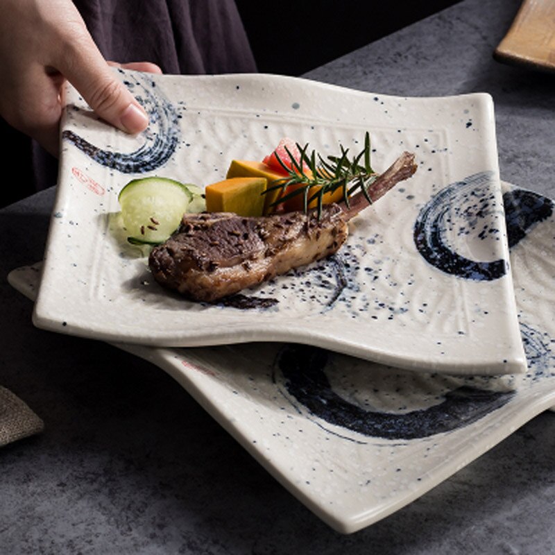FANCITY Household tableware Chinese style square plate commercial square plate ceramic restaurant plate dinner plate