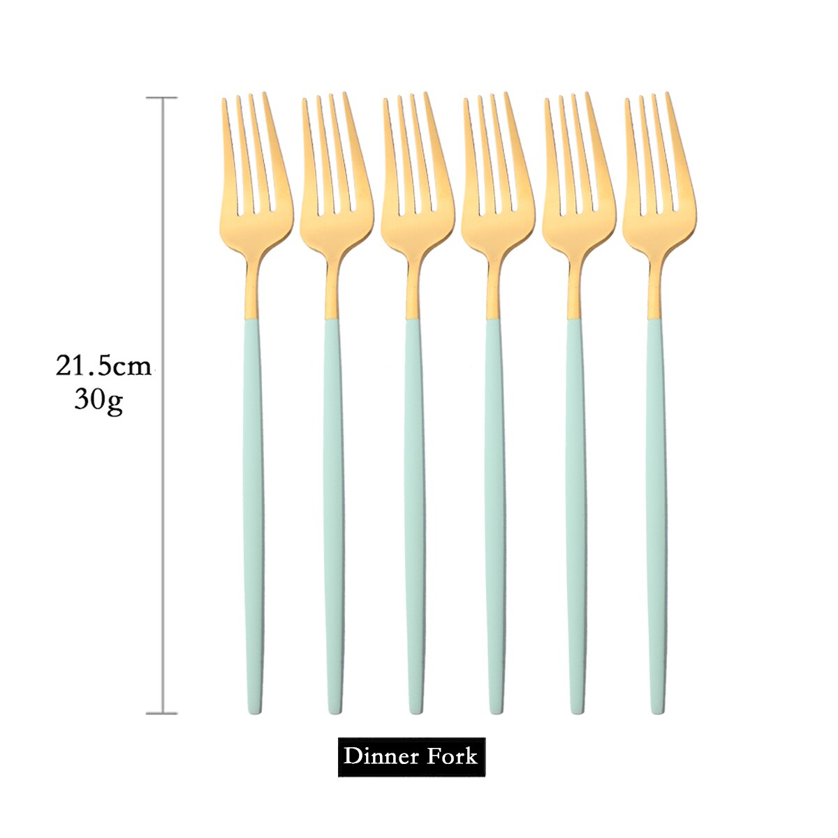 Mint Gold Tableware Cutlery Set Mirror Stainless Steel Dinnerware Dessert Knife Fork Ice Spoon Flatware Set Dinner Silverware: 6Pcs Dinner Fork