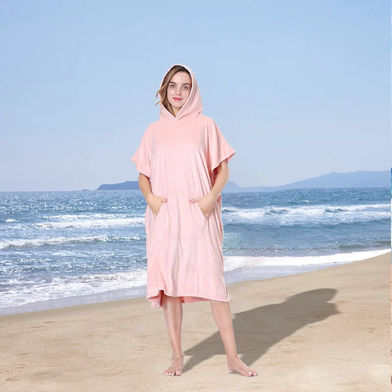 Albornoz cambiante para natación, capa de secado rápido, surf, buceo, Toalla de baño con capucha, capa de playa, a prueba de viento y cálida: Rosa