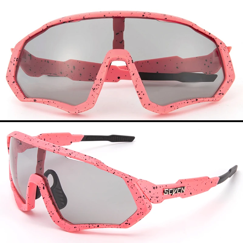 Scvcn Photochromic Glasses Cycling Sunglasses UV400 Women Sports Running Eyewear for Men Cycl Road Mountain Bike Bicycle Goggles: Pink