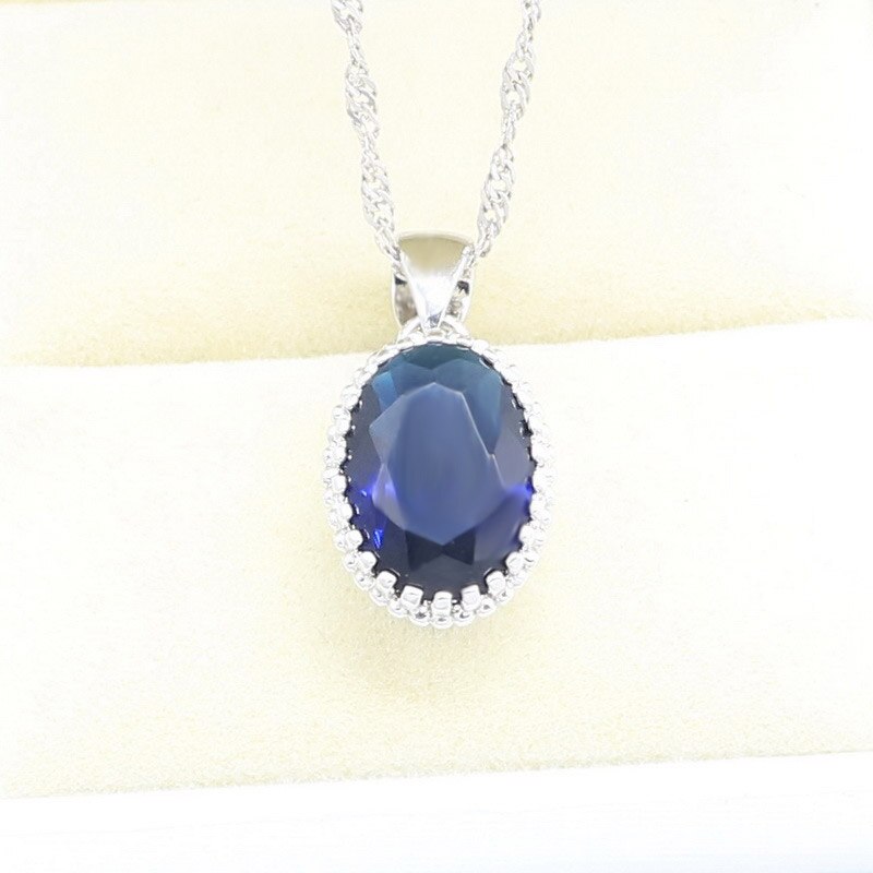 925 Silver Blue Sapphire Jewelry Set for Women Free Ring Necklace Pendant Wedding Jewelry