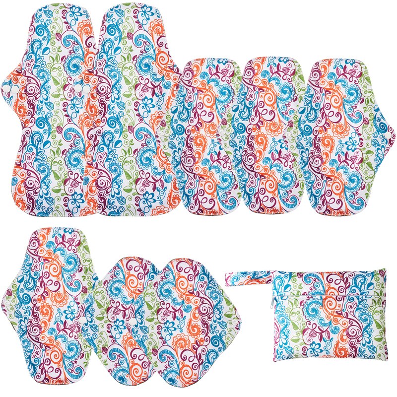 8pcs Bamboo Charcoal Reusable Menstrual Pads For Monthly Women Washable Gaskets Maternity Sanitary Towels Daily Pads 1pc Wet Bag: K-10