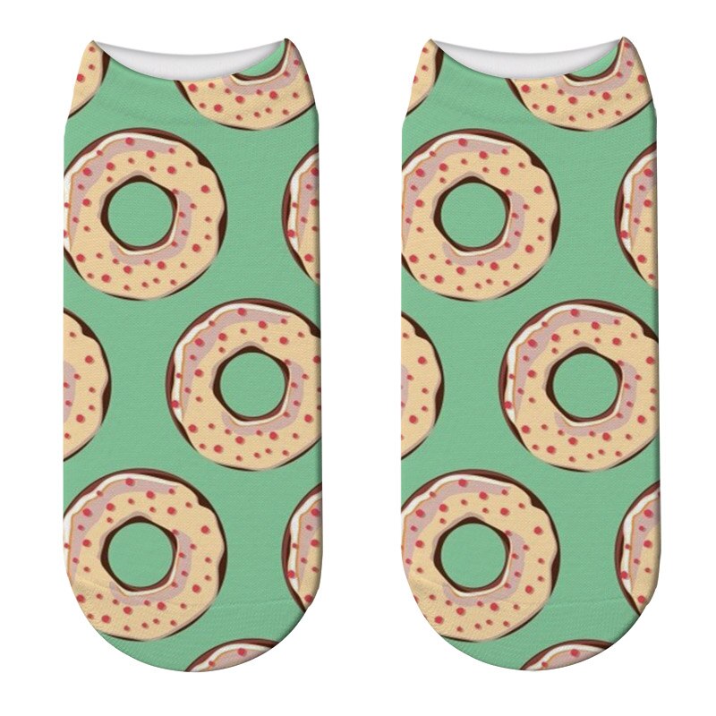 Japanese Women Cute Fruit Food Dessert 3D Print Socks Funny Donut Doughnut Short Socks Cute Happy Funny Cotton Socks Calcetines: 14