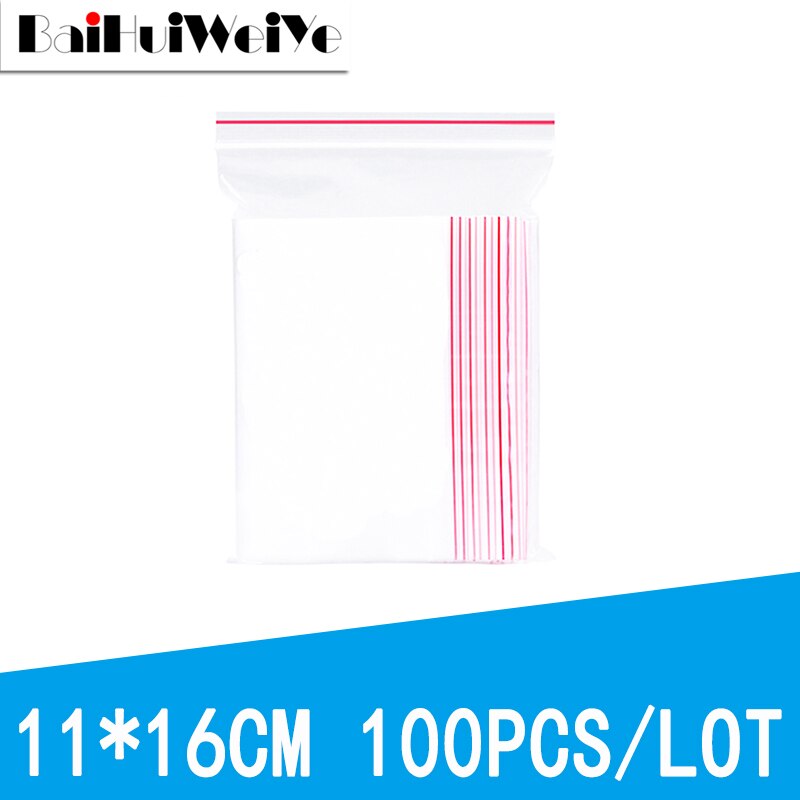 100PCS/LOT Resealable Zip Lock Bags Self Seal Clear Plastic Poly Bag Food Storage Package Reclosable Vacuum Fresh Bag: 11X16CM