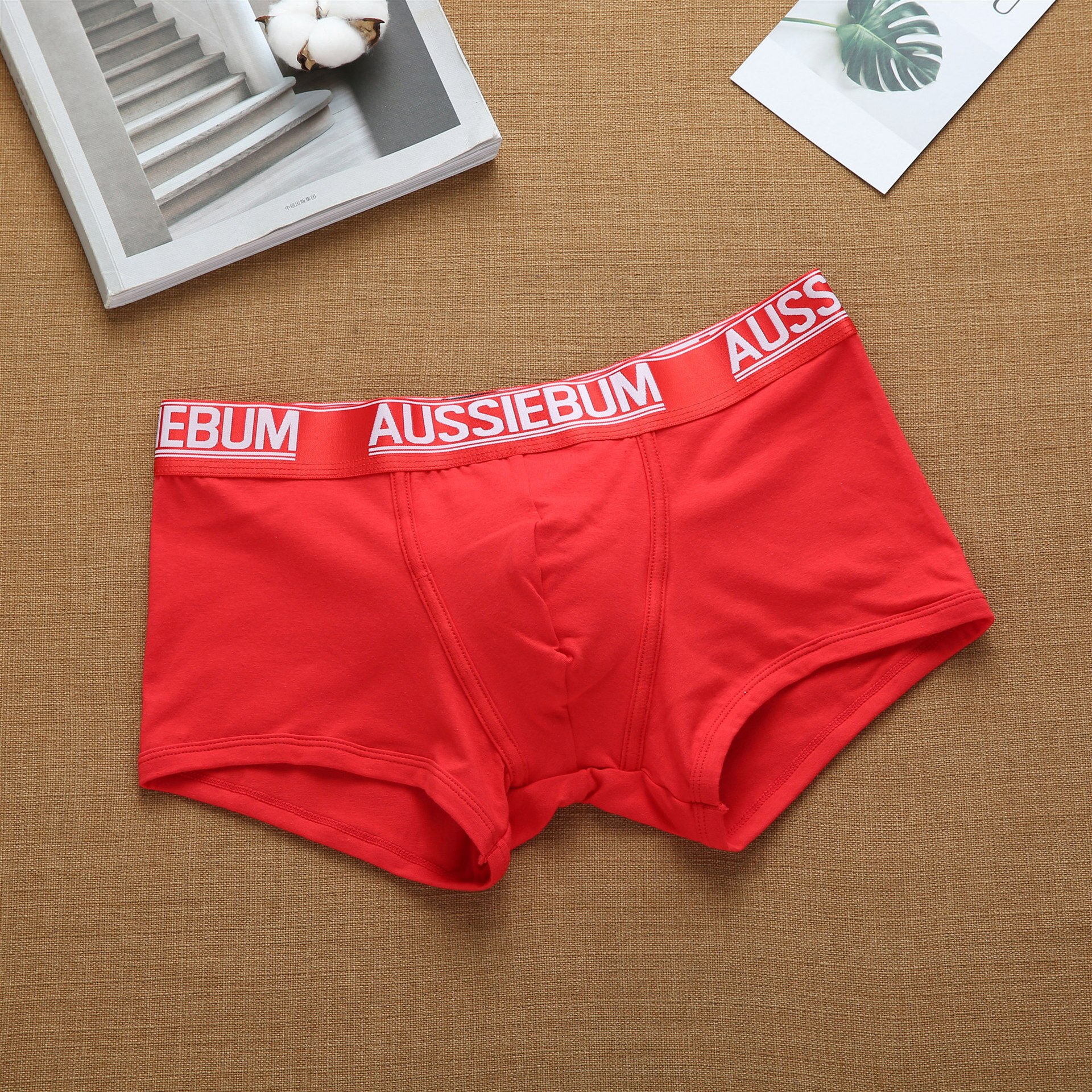 Aussiebum – Boxer en coton pour homme, sous-vêtement Simple, confortable, respirant et extensible: Rouge / M