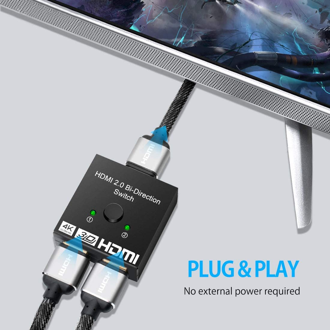 3D 4K 2 x 1 / 1 x 2 Bi-Directional HDMI Switcher HDMI 2.0 Switch Splitter