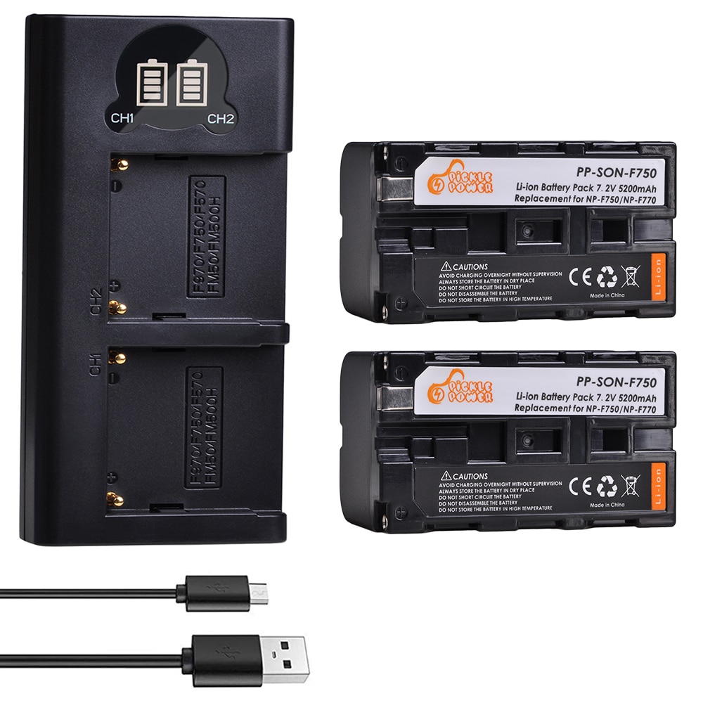 2X5200Mah NP-F750 NP-F770 Batterij + Led Dual Charger Voor Sony NP-F970 F550 F330 F960 F570 F530 F975 f930 QM91D CCD-RV100 TRU47E