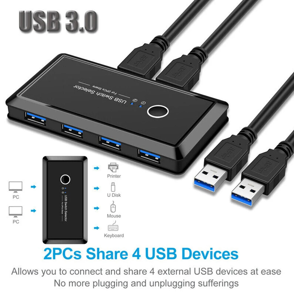 USB 3.0 KVM-schakelaar USB-gedeelde switcher 2 ingangen 4 uitgangen voor laptop PC Toetsenbord Muis Printer USB-schakelaar Controller Hub-adapter