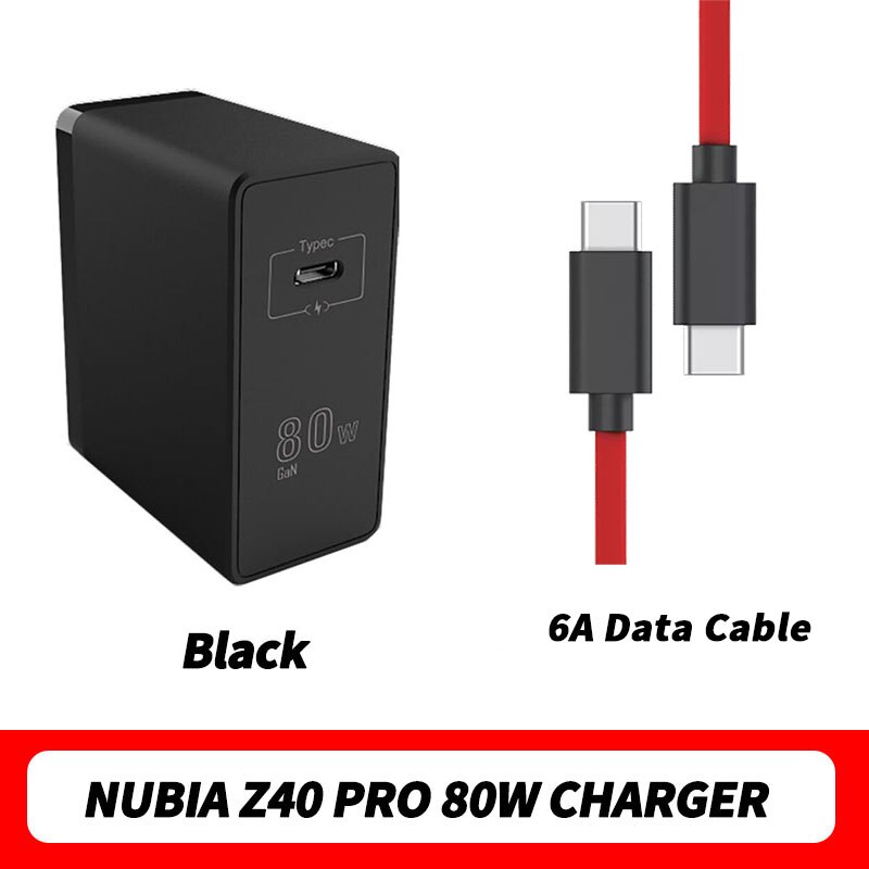ZTE-cargador de energía Nubia, 80W, Gan, para modelo de teléfono Z40 Pro, NB-A2040C: 80W GaN Add 6A date