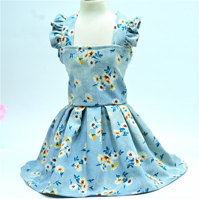 Leuke Denim Daisy Sling Hond Rok Voor Kleine Honden Gebloemde Jurk Puppy Cat Princess Kleding Apparel Teddy Trouwjurk