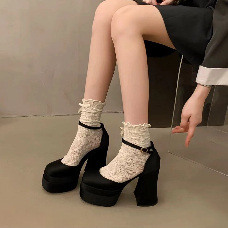 Vandtætte plateausandaler med ultrahøje hæle, 12cm tykke hvide satinbrunesko med taskehoved, tykke hæle: Sort / 35