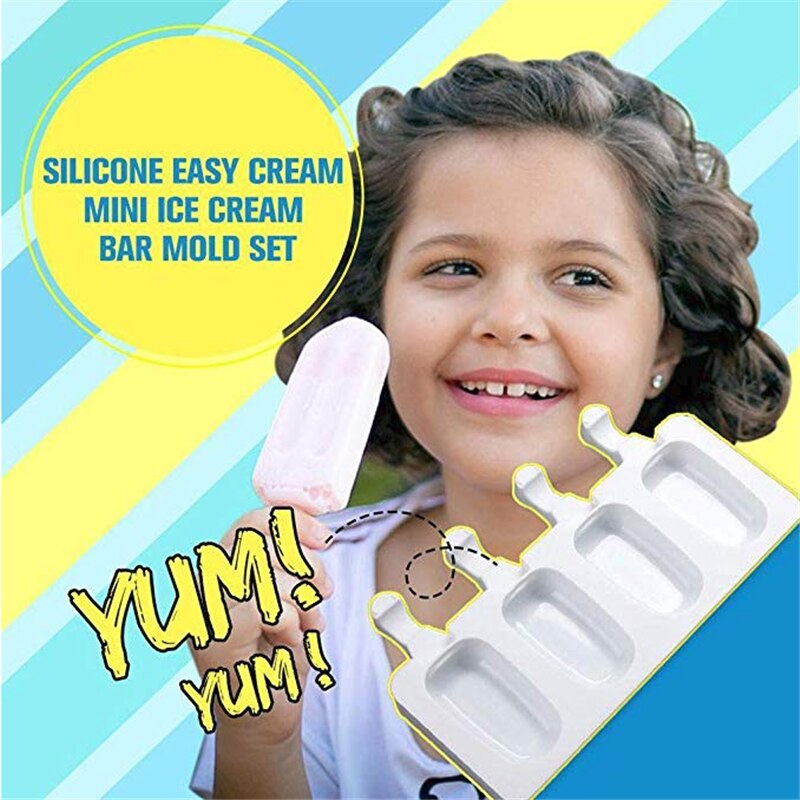 Ice Cube maker 4 Gaatjes Siliconen Vriezer Ijs Mold candy bar Maken Tool Sap Popsicle Mallen Kinderen Pop Lolly lade