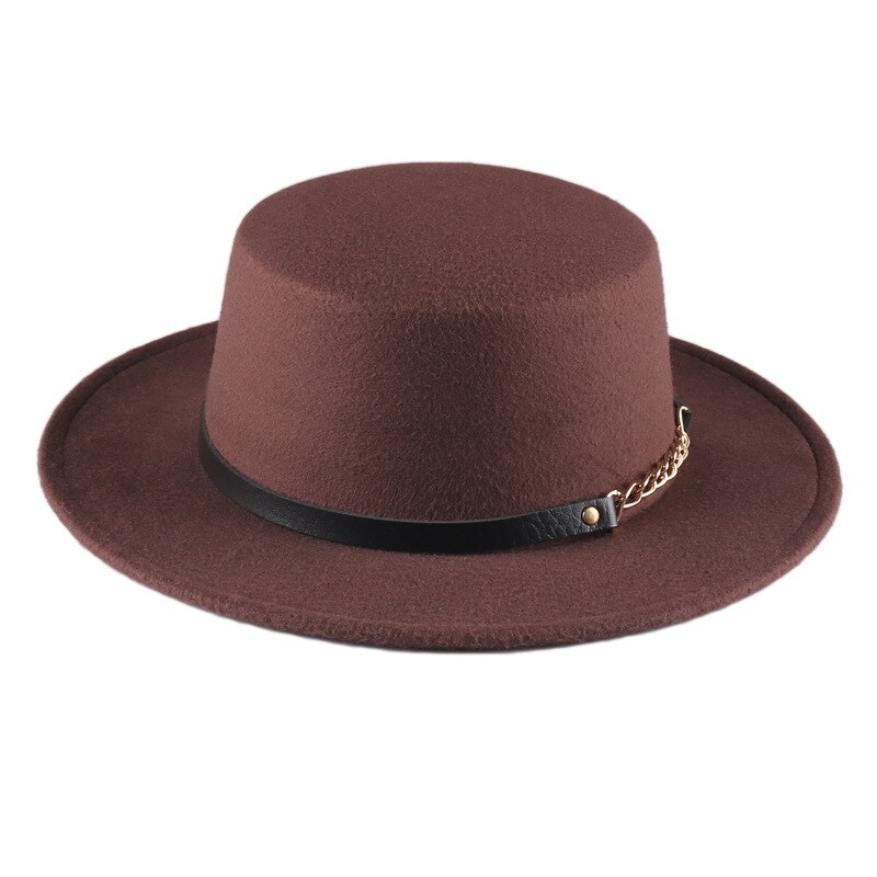 mitation Woolen Round Top Hat For Women's Wide Brim Fedora Hat Gambler Hat: Coffee