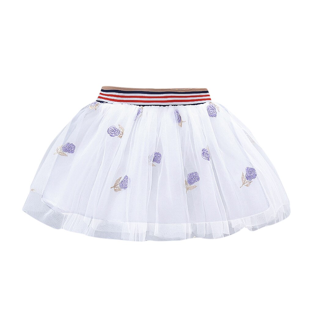 Girls beautiful short cute princess skirt Girls' solid color small rose embroidered mesh princess skirt#p45: White / 3T